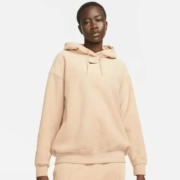 Nike Sportswear Essentials Women's Plush Hoodie Size Small Hemp Brown DD5118-200 - Picture 1 of 5